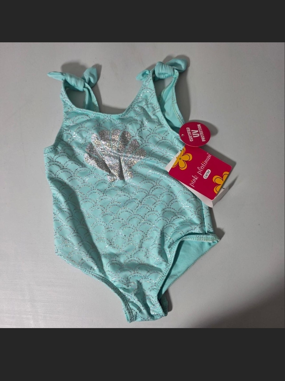Light Aqua Sparkle Mermaid Shell One-Piece Swimsuit